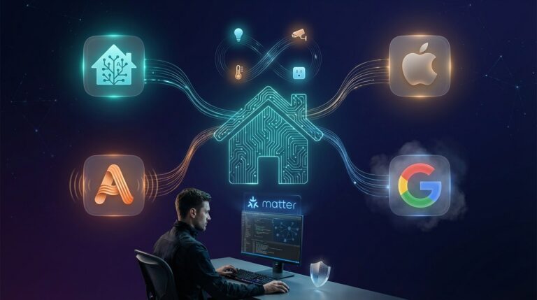 Icons of Home Assistant, Apple HomeKit, Amazon Alexa, and Google Home for power‑user comparison.