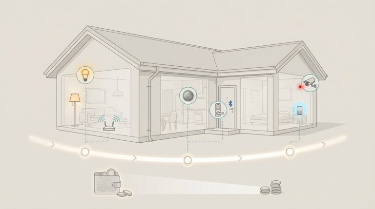 Smart home blueprint showing phased upgrades, budget planning, and connected devices