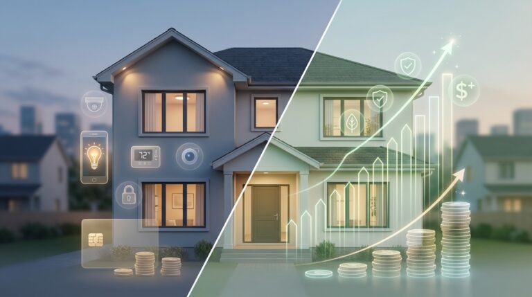 Smart home devices (phone‑controlled light, learning thermostat) illustrating cost vs value