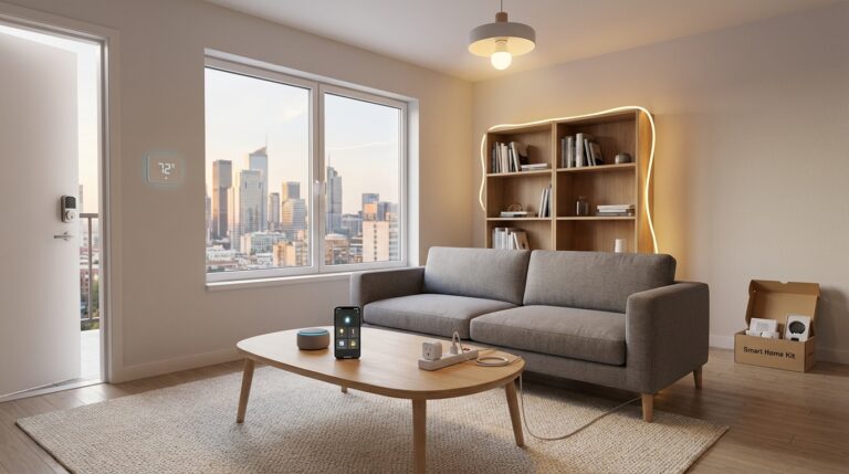 Portable smart home gadgets lighting a modern apartment – plug‑and‑play solutions for renters